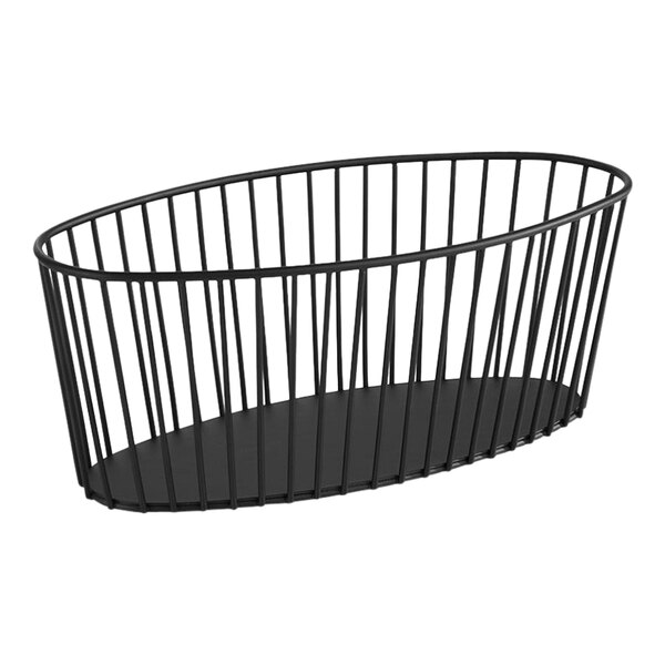 An APS Urban black metal wire basket with a curved edge.