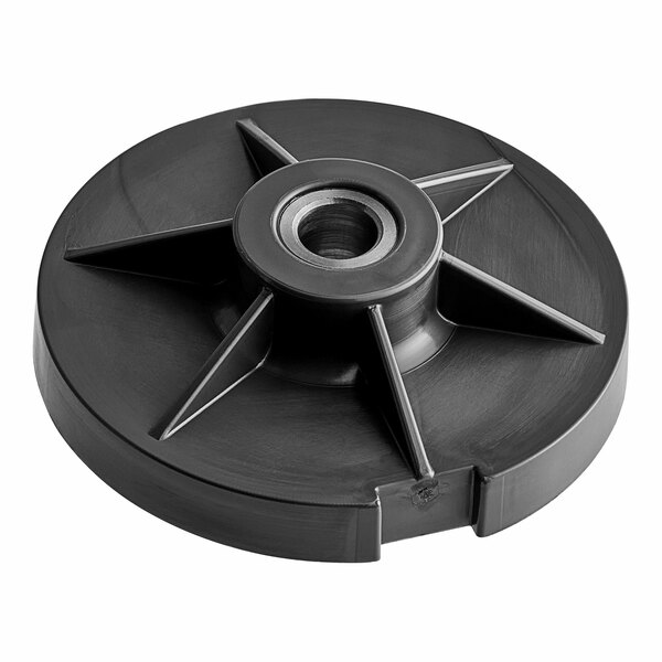 A black plastic circular cam regulator with a hole in the center.