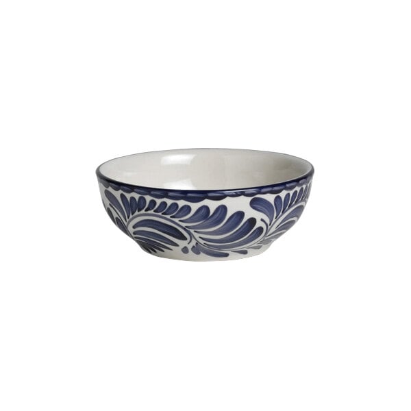 An Anfora porcelain nappy bowl with a blue and white design.