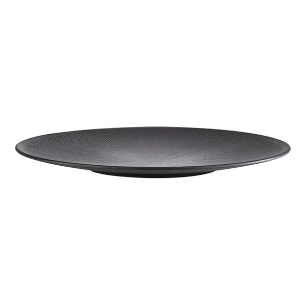 A black APS Nero melamine plate with a thin rim.