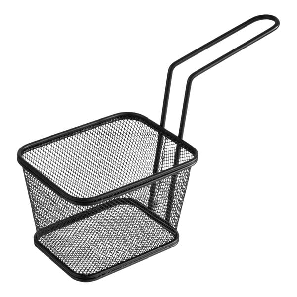 A black rectangular matte stainless steel wire basket with a handle.