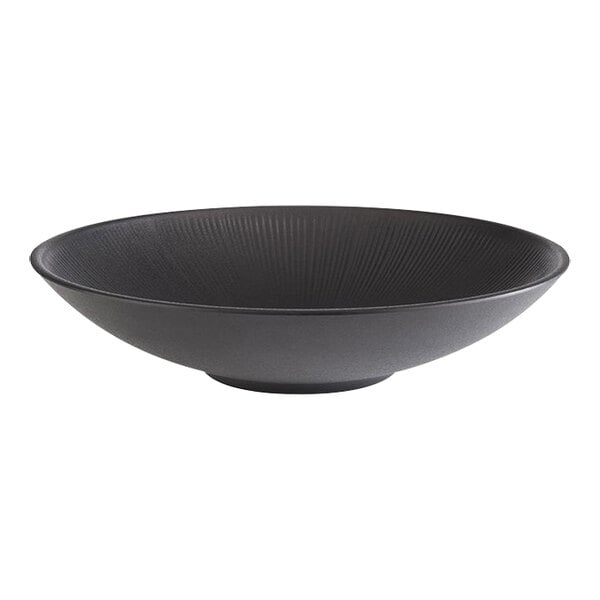 An APS Nero black melamine ramen bowl on a white background.