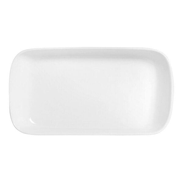 A Varick bright white rectangular tray from Steelite International.