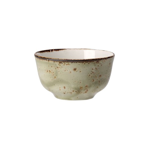 A green Steelite Performance Craft sugar bowl with brown speckles.