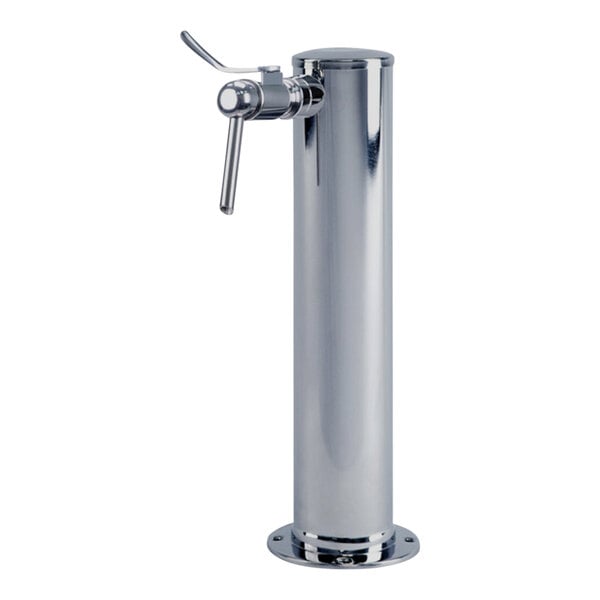 A polished stainless steel Micro Matic tap tower with a chrome faucet handle.