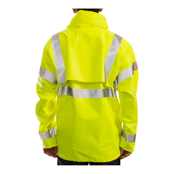 A man wearing a Tingley hi-vis lime yellow jacket.