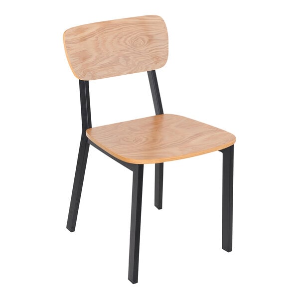 A BFM Seating Hamilton wooden side chair with a black frame.