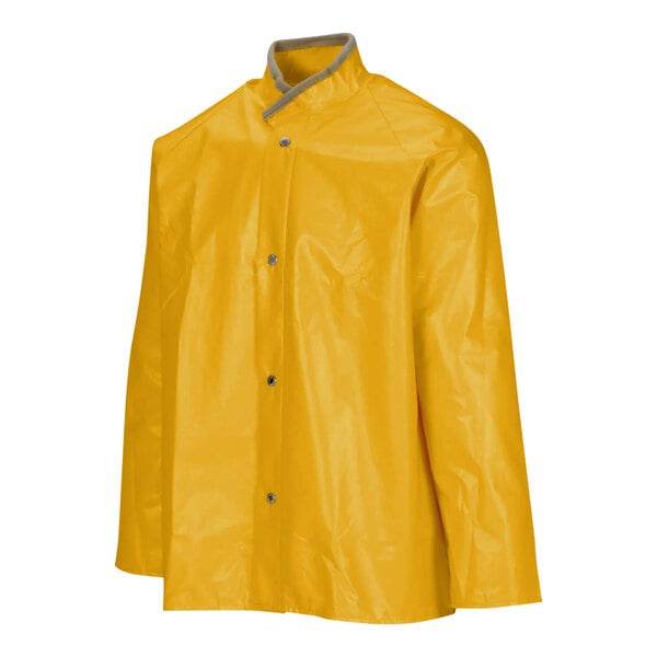 A yellow industrial work jacket with a zipper.