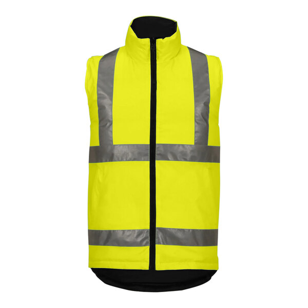 A yellow and black Tingley Workreation reversible vest with reflective stripes.