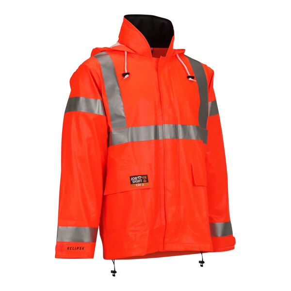 An orange Tingley Eclipse jacket with reflective stripes.