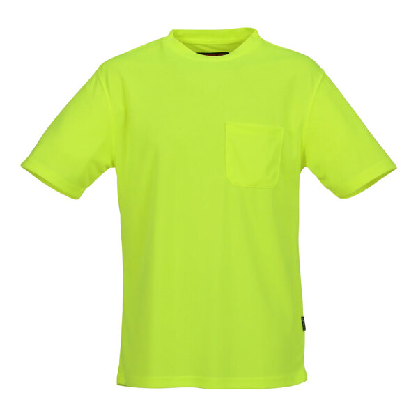 A lime green Tingley short sleeve safety shirt with a pocket.