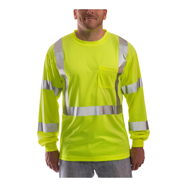 A man wearing a Tingley hi-vis lime safety shirt.