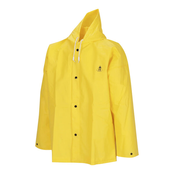 A yellow Tingley DuraScrim industrial rain jacket with a hood.