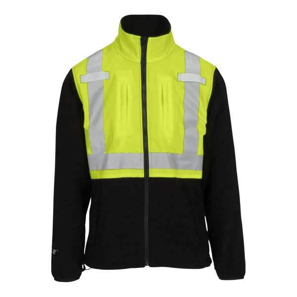 A black and yellow Tingley heavy weight fleece jacket with reflective stripes on the front.