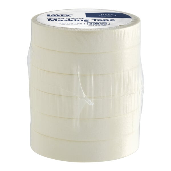 A package of 36 Lavex white masking tape rolls.