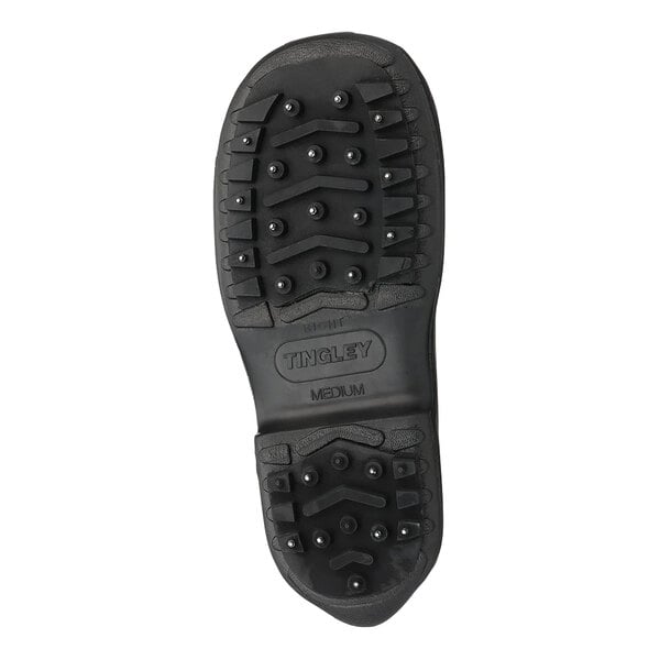Black rubber overshoes with spikes on the sole.