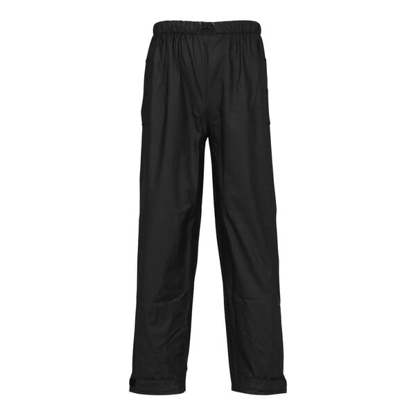 A pair of black Tingley StormFlex rain pants with a side zipper.