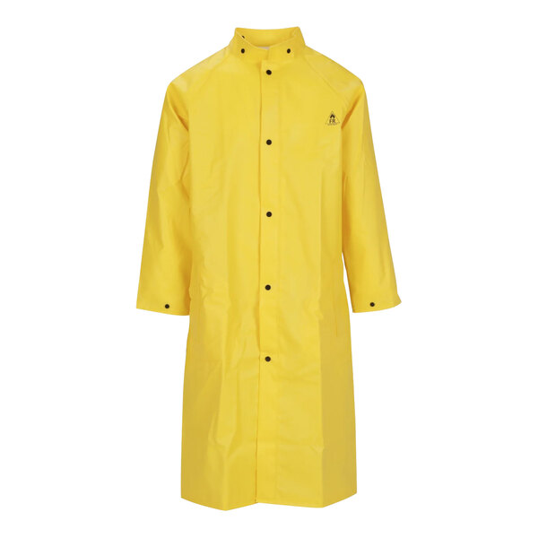 A yellow Tingley DuraScrim rain coat with black buttons.