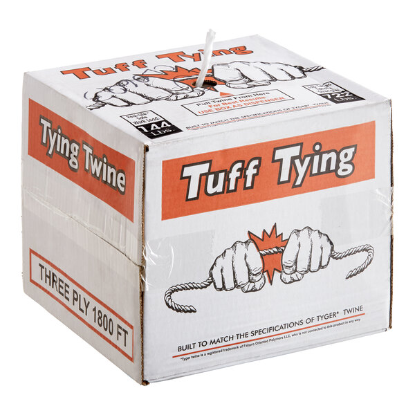 A white box of 3-Ply Polypropylene Industrial Twine with orange text on the side.