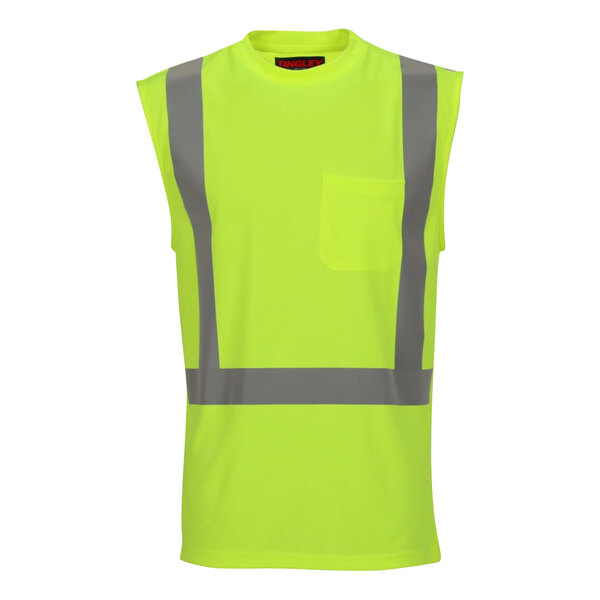 A Tingley lime yellow sleeveless shirt with grey reflective stripes.