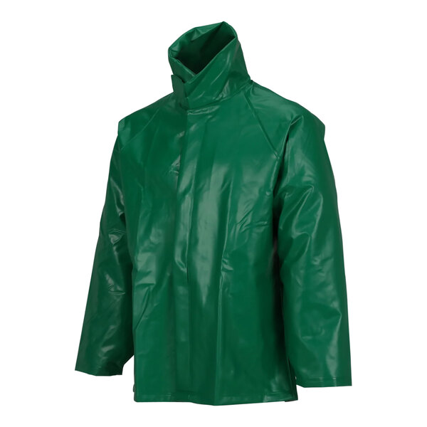 A medium green Tingley SafetyFlex rain jacket with a hood.