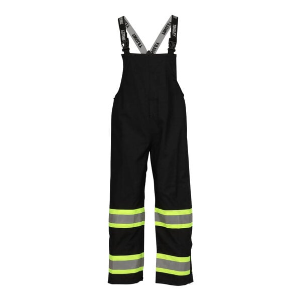 Black Tingley Icon overalls with yellow reflective stripes.