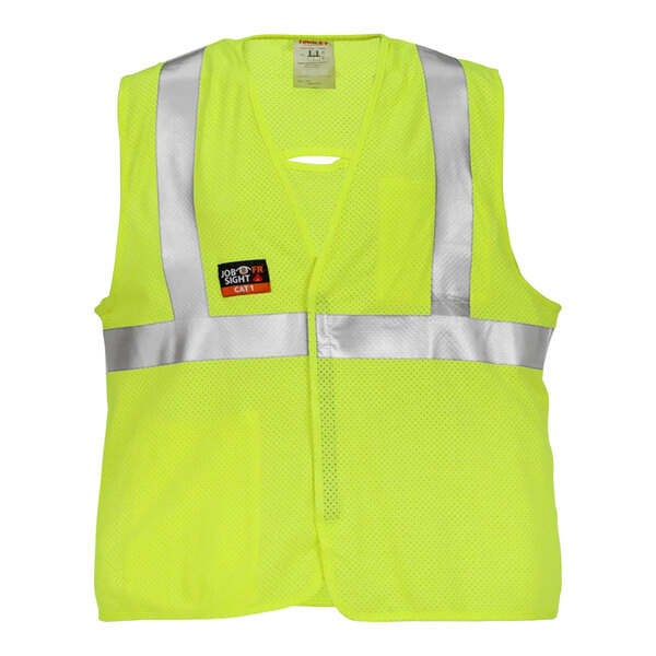 A Tingley Job Sight lime yellow safety vest with reflective stripes.