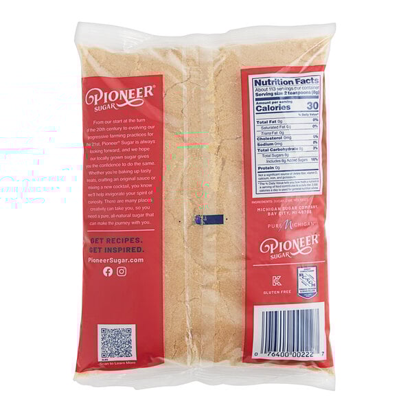 A package of light brown sugar with a label.
