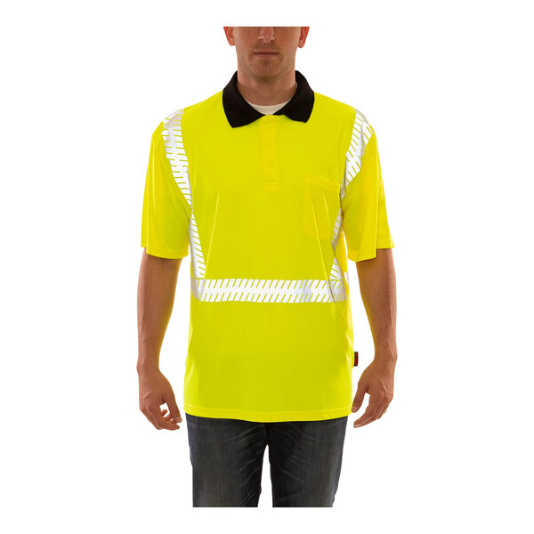 A man wearing a Tingley hi-vis yellow safety shirt.