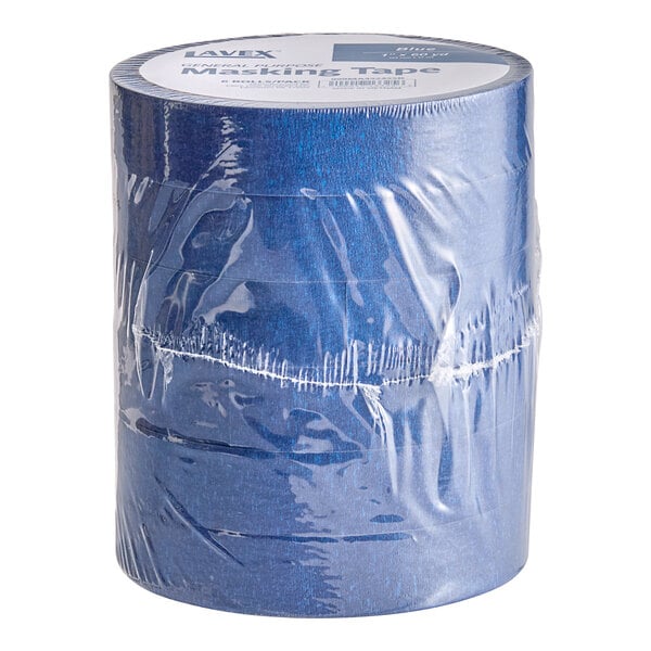 A case of Lavex blue masking tape rolls.