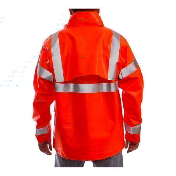 An extra large Tingley hi-vis orange safety jacket with reflective stripes.