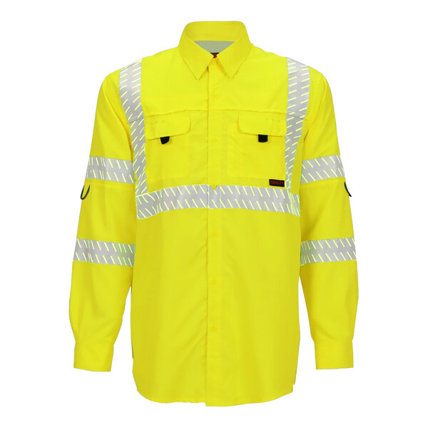 A yellow Tingley long sleeve safety shirt with reflective stripes.