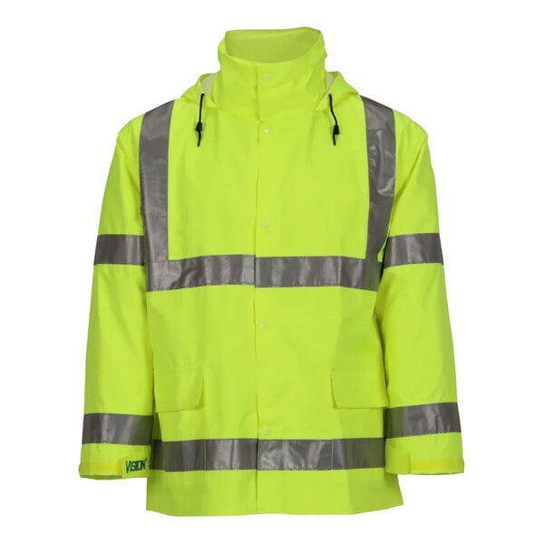 A yellow Tingley Vision jacket with grey reflective stripes.