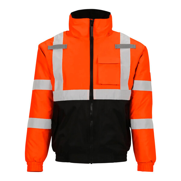 An orange and black Tingley Bomber II safety jacket with reflective stripes.