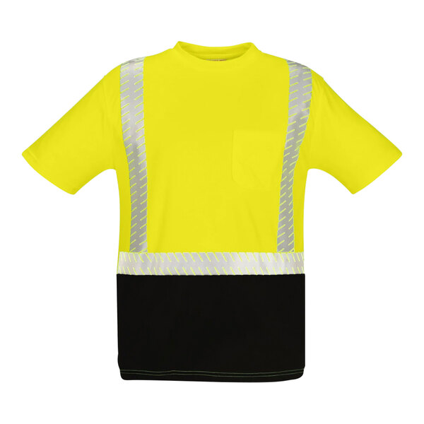 A yellow Tingley Job Sight short sleeve safety shirt with black front panel.