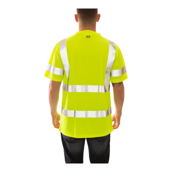 A man wearing a Tingley hi-vis yellow short sleeve safety shirt.