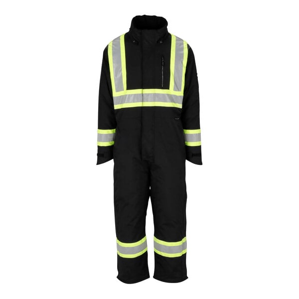 A black Tingley work coverall with reflective stripes.