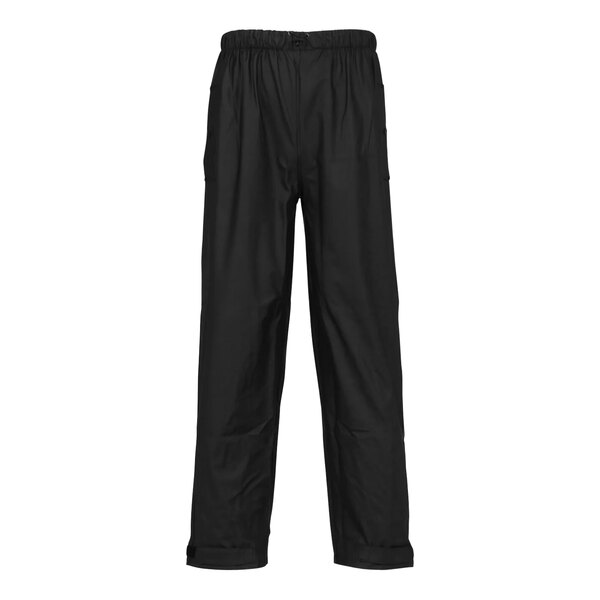 A pair of black Tingley StormFlex rain pants with a side zipper.