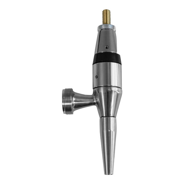 A stainless steel Micro Matic short-shank draft beer faucet with a metal tap.