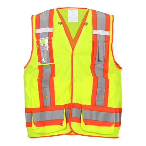 A Tingley lime green safety vest with reflective stripes and X-back tape.