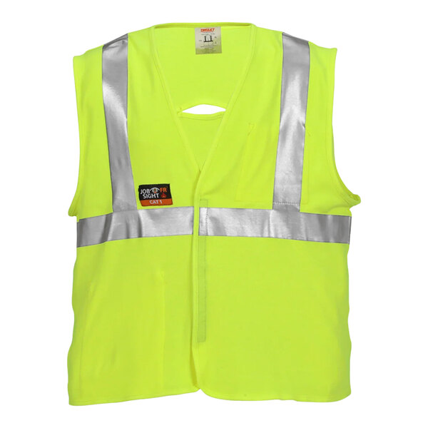 A yellow Tingley Job Sight flame-resistant safety vest with silver reflective stripes.