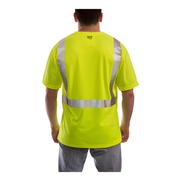 A man wearing a Tingley hi-vis lime short sleeve safety shirt.