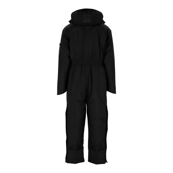 A black Tingley snowsuit with a hood.