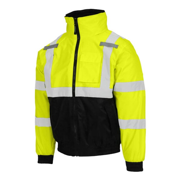 A yellow and black Tingley Bomber 3.1 Class 3 Hi-Vis jacket with black panels and reflective stripes.