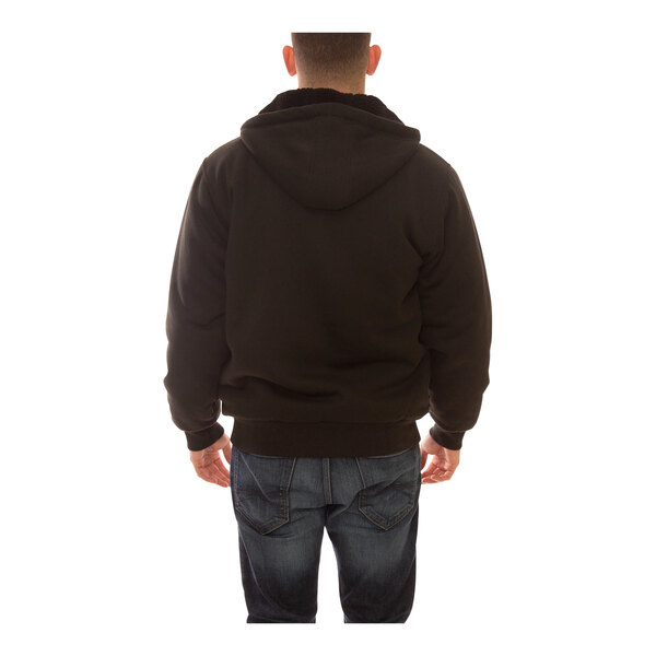 A man wearing a black Tingley Workreation insulated zip-up sweatshirt.