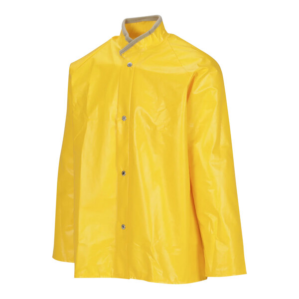 A yellow rain jacket with a zipper.