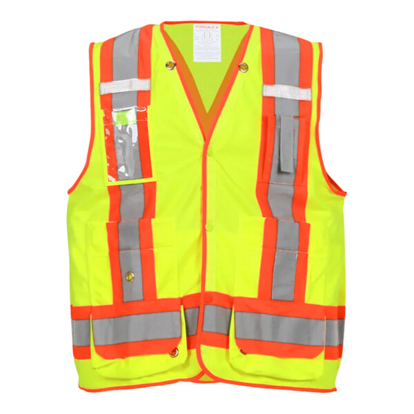 A Tingley Job Sight hi-vis lime safety vest with reflective stripes and reflective tape.