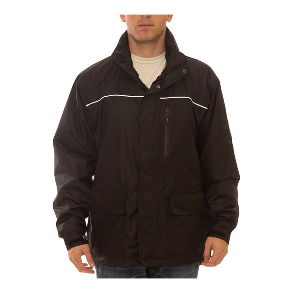 A man wearing a Tingley black Icon LTE jacket.