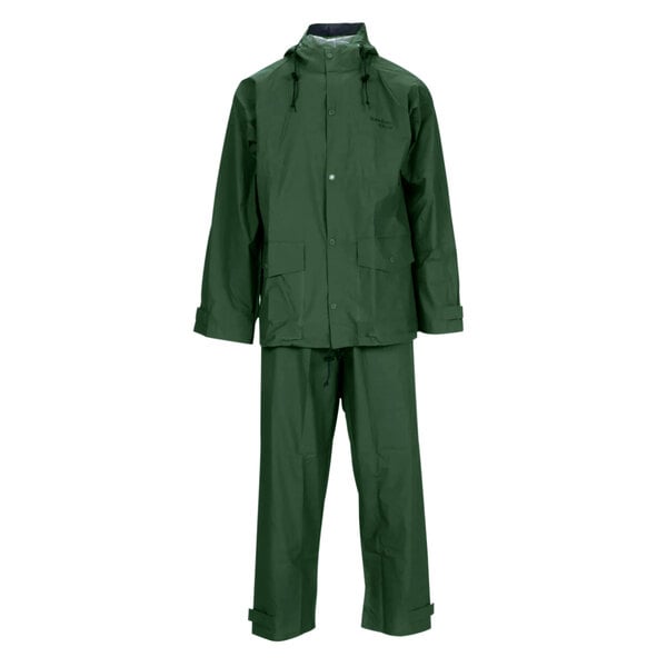 A green Tingley rainsuit and pants.