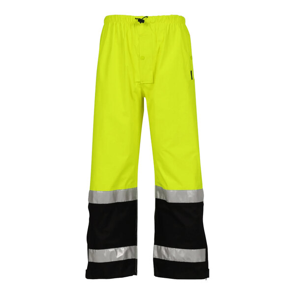 Tingley Icon LTE yellow pants with black cuffs and reflective stripes.